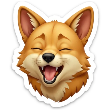 Cinematic Cute Yawning Dingo Portrait Emoji, Head tilted slightly with a dramatic, wide-open yawn, showcasing a soft, sandy fur with gently drooping ears and round amber eyes barely open in drowsy contentment, Simplified yet irresistibly adorable features, highly detailed, glowing with a soft, cozy glow, high shine, relaxed yet expressive, stylized with a touch of wild charm, bright and endearing, soft glowing outline, capturing the essence of a sleepy yet affectionate dingo, so drowsy it feels like it could stretch out of the screen and curl up for a nap! sticker
