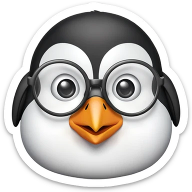 penguin head wearing round glasses, cute, smart looking sticker