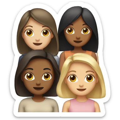 four girls, the first with black hair in a bob, the second with light brown hair to the chest, the third with long blond hair and the fourth with brown hair in a bob sticker