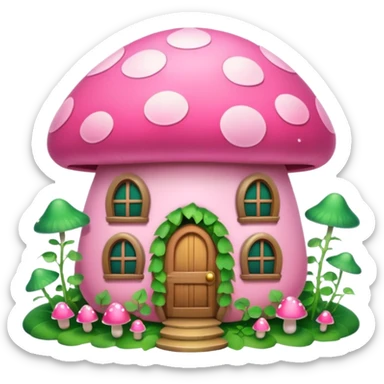 Pink girly mushroom house covered in vines sticker