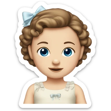 Baby girl blue eyes brown hair in dress with bow sticker