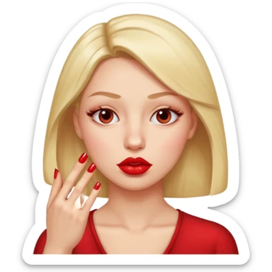 Puckering lips emoji giving side eye looking at its red nails sticker