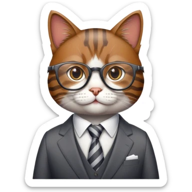 professional cat with glasses and a suit, looking like a corporate boss sticker