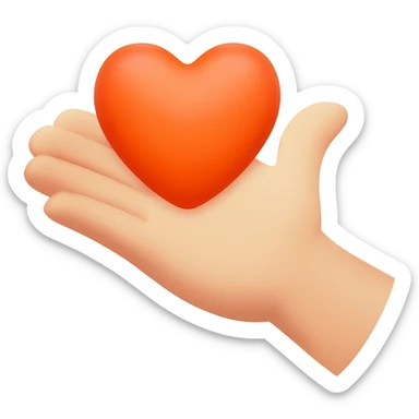 A friendly open hand gently holding or offering a bright orange heart in its palm, symbol of solidarity sticker
