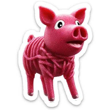 Sparkling Pig made of maroon sparkling sour candy laces andc sweets walking covered in sugar  sticker