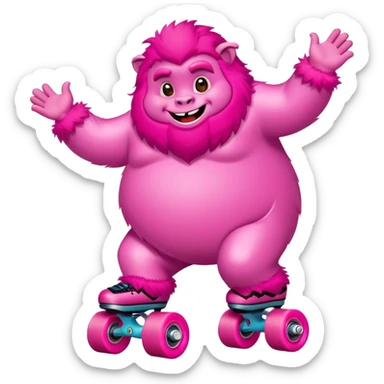fat rainbow pink red yeti roller skating  sticker