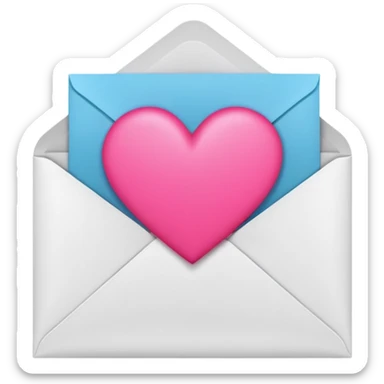 a white envelope featuring a bright pink heart in the center, on a solid light background sticker