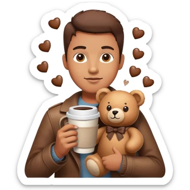 Teddy bear and coffee, surrounded by camera flashes sticker