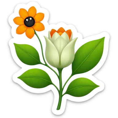 Green stem, white bud with black cartoony face: ;p. And six heart shaped yellowish orange petals sticker