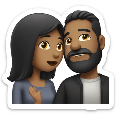 Woman with black hair kissing bearded man  sticker