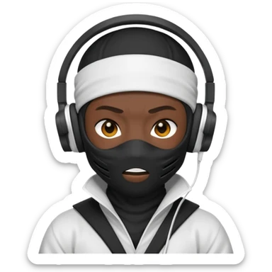 ninja, black fullface ninja with white headphone sticker