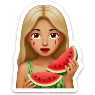 Woman eating watermelon  sticker