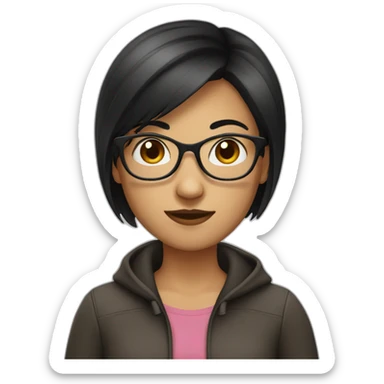 girl with dark brown very short straight hair and glasses sticker