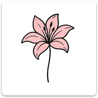 Create two versions of a lily flower: one pink and one maroon, in the style of hand drawn notion doodles. The style is doodle-like. sticker