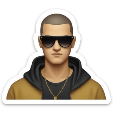 Serious face of DJ Snake with black sunglasses front view wearing a BLACK hoodie sticker