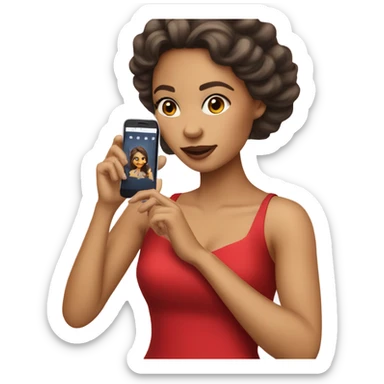 a light skin girl in red dress hold phone sticker