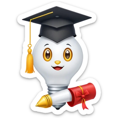 bulb with graduation hat and diploma in claws sticker