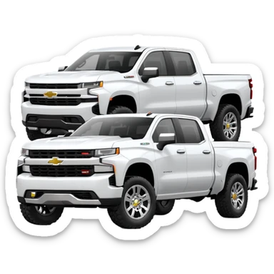 2021 White Chevrolet Silverado crew cab with tinted windows on chrome rims sticker