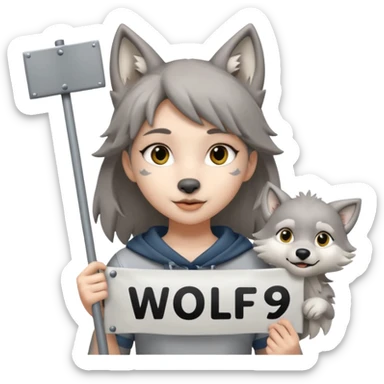 Wolf girl holding a banner that say #Wolf99 sticker