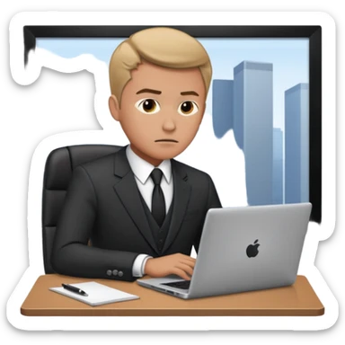 persona de traje trabajado, mirada seria. concentrado en laptop sticker