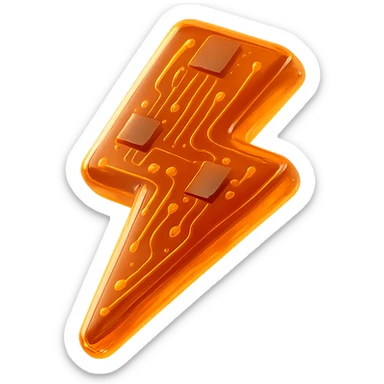 orange lightning bolt emoji glowing glossy circuit style design sticker