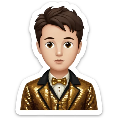 Arthur Rimbaud with dark brown hair, bronze sequin outfit  sticker