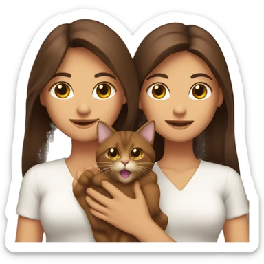 Two long hair brunettes keeping two brown cats in their hands sticker