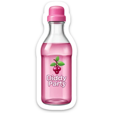 realistic baby oil style bottle pink cap pink logo clear bottle with berry logo with diddy party written and a berry on top bottle sticker