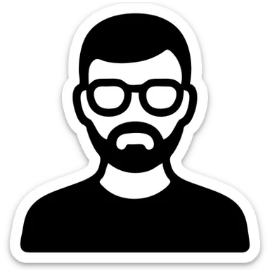 male with a light beard and glasses, solid black icon style sticker