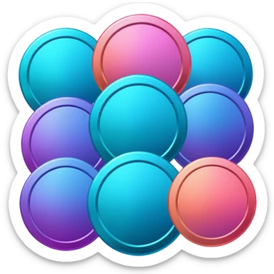 Many Coins pack 
in gradient of turquoise, blue, pink, purple, and coral
 sticker