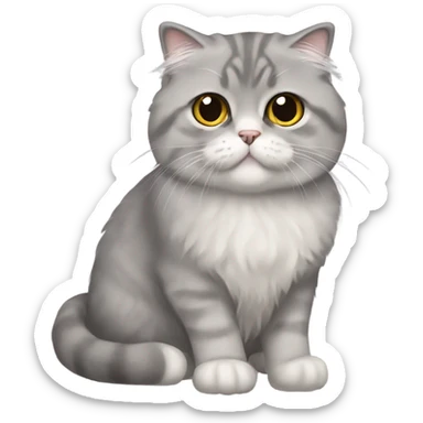 gray scottish fold long-hair cat sticker