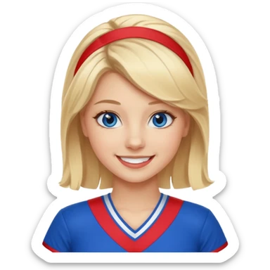 Cheerleader with blonde hair and blue eyes in a red and blue uniform sticker