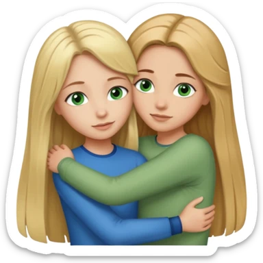 Girl with long blonde hair and blue eyes hugging a girl with long brown hair with green eyes  sticker