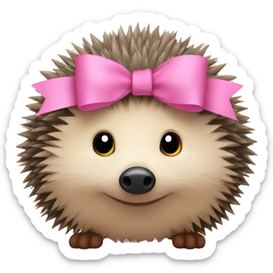Hedgehog with pink bow rolled up hiding  sticker