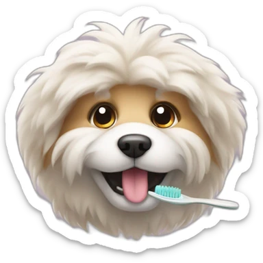 Fluffy dog sleepily brushing his teeth sticker