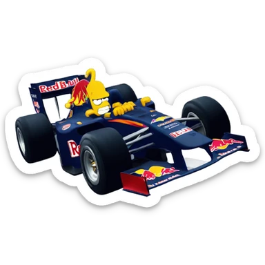 Bart simpson driving a red bull, formula 1 sticker