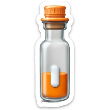 Clear Glass vial of medicine insulin with orange lid sticker