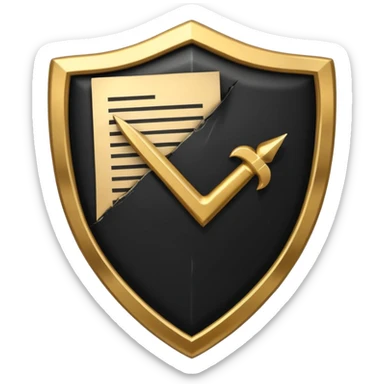Black and gold emoji of a cracked shield reforming around a checklist with one strong tick, symbolising discipline rebuilt after failure, luxury minimal style, transparent background. sticker