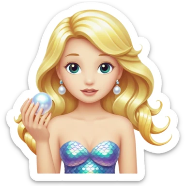 Blonde mermaid holding a pearl sticker