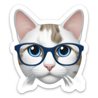 Blue and white English short cat wearing glasses sticker