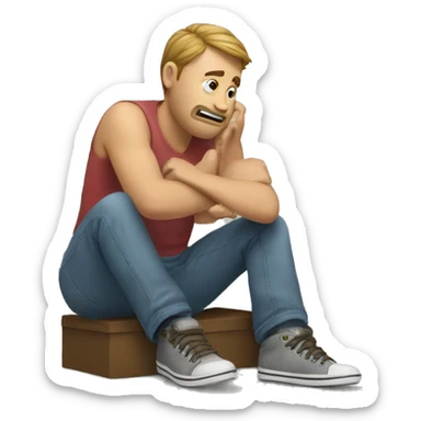 A person struggling to put a shoe on sticker