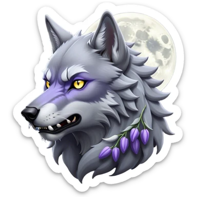 Cinematic Noble Werewolf Portrait Emoji, Formidable and majestic, with a powerful lupine silhouette in moonlit grays and silvers, featuring piercing, wise eyes and a dignified snarl that hints at untamed strength, simplified yet intricately detailed, glowing with a soft, lunar outline that encapsulates the noble duality of feral instinct and loyal guardianship! sticker