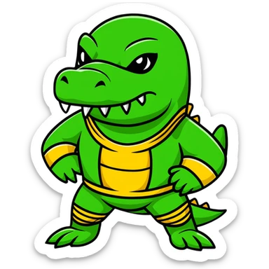 fierce alligator luchador mask with swamp green and gold colors sticker