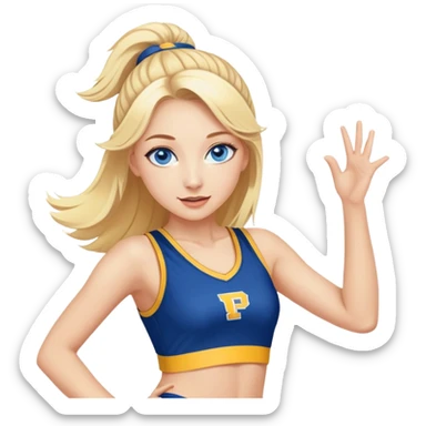 blonde girl with blue eyes dancing, with dance uniform on for the pacers basketball dance team sticker