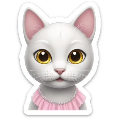 White cat with grey forehead wearing a pink tutu sticker