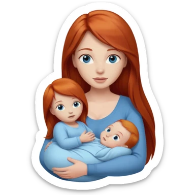A red head with long straight hair, she has blue eyes with big boobs and a baby boy sticker