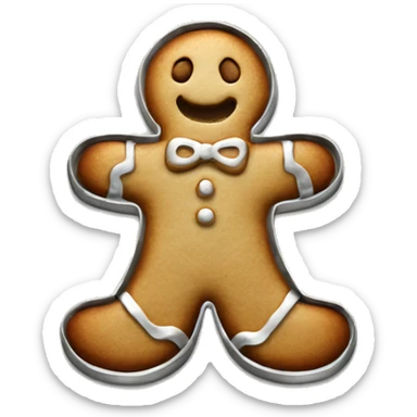 Realistic silver metallic gingerbread man cookie cutter sticker