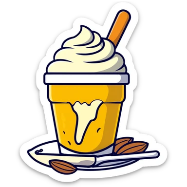 A single large white bone, clearly visible and dominant in the center, glowing with light. Around it, but not touching, are smaller floating items: a cup of yogurt, a small pile of shredded cheese, several almonds, and sesame seeds. sticker
