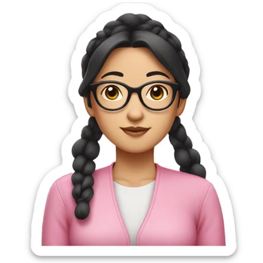 "An Asian girl with black hair, wearing glasses, and dressed in a pink outfit. Her hair is styled in two buns on either side." sticker