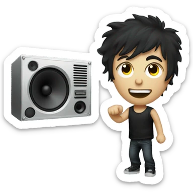 Billy Joe Armstrong holds loud speaker sticker